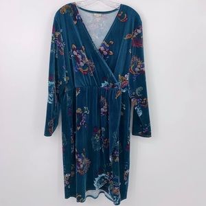 Eyeshadow floral v neck long sleeve wrap dress